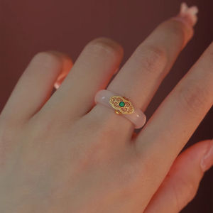 VENTFILLE S925 Sterling Silver Chalcedony Hotan Jade Ring for Woman Vintage Turquoise Jewelry Accessories Girls  Dropshipping