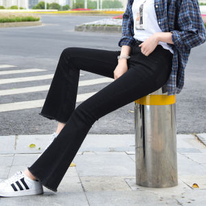High Waist Flared Jeans Womens Black Summer New Style Loose Slimming Small Size Nine-Tenths Cotton Stretch Denim Pants