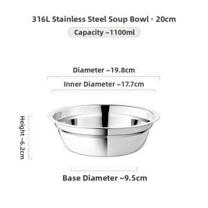Food-Grade 316L Stainless Steel Flat Bottom Soup Basin