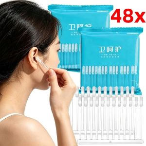 48pcs Disposable Sticky Ear Swabs / Soft Silicone Earwax Removal Picks / Gentle Safe Ear Cleaning Tools / Suitable for Daily Ear Care of Adults and Kids for Household Use
