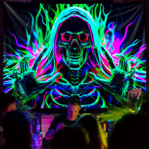 VIKAMA Halloween Dark Night Skeleton Tapestry with Neon Lightning Pattern for Electro Party Gothic Bedroom Decor