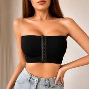 Womens Strapless Front Closure Bandeau Bra Seamless Wireless Bralette Tube Top Non-Slip Everyday Brassiere S-6XL