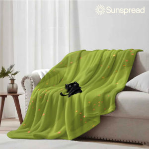 Beast Kingdom | Grass Black Cat Print Soft Warm Flannel Blanket Lightweight Cozy Christmas Halloween Home Decor Room