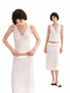 Summer Classic Retro Textured Vest Skirt Set