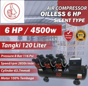 Kompresor Angin Oilless 6 HP kompresor Angin Silent 6hp