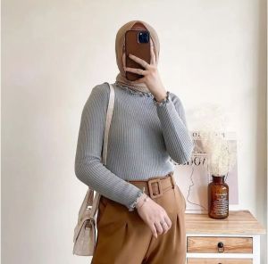 Daisy Curly Turtle Neck Atasan Inner Rajut Wanita Criwil dan polos