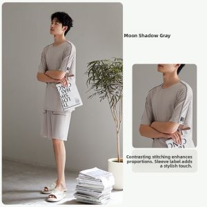 yuenei | Cool Sensation Modal Sleepwear Short Sleeve Round Neck Casual Home Clothes Set For Men Comfortable Lightweight Breathable