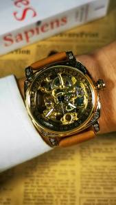 Forsining | Vintage Square Skeleton Automatic Mechanical Watch for Men Engraved Case Luminous Hands Leather Strap Luxury Watches Forsining