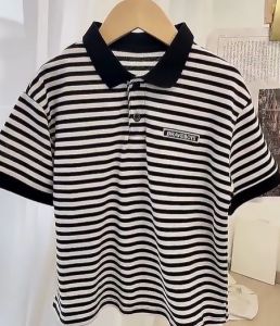 KYII stripe short sleeve Casual boys cotton summer loose shirt Korean Shirt kyb041