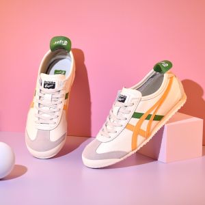 2024 Original Tiger Shoes Mens and Womens Classic Retro MEXICO 66 Sports Shoes Daily Versatile Casual Shoes Fashionable and Comfortable Leather Shoes Off White/yellow