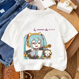 Bandai | 2026 Summer Crew Neck T Shirt For Boys Girls Cute Kawaii Hatsune Miku Cartoon Fashion Street Outfit 3-14Y