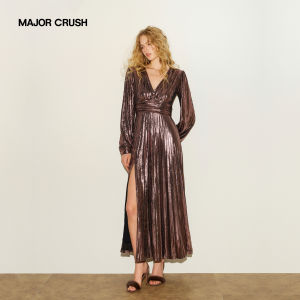 Star Pattern V-neck Slit Elegant Long Dress