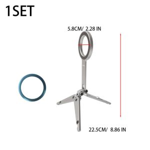 Foldable Magnetic Phone Holder Aluminum 270 Degree Tilt MagSafe Compatible Desktop Stand Handheld Tripod Adapter with Magnetic Ring