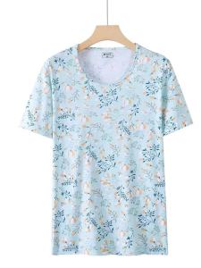 Pure Cotton Printed Vest Loose Short Sleeve Half Sleeve Summer Home Sweatshirt Base Shirt for Middle-Aged And Elderly Women