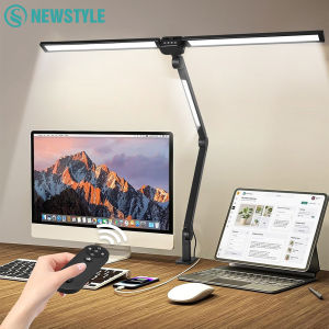 There-Head LED Eye Protect Clip Desk Lamp with Remote Control Architect Table Lamp Stepless Dimming Ultra-bright Office PC Lamp