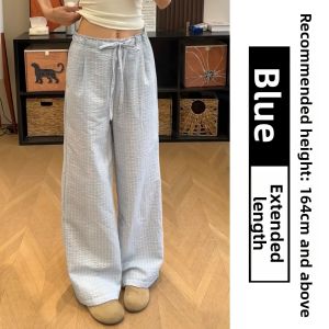YIFANSHI | Blue Plaid Ruffle Edge High Waist Loose Wide Leg Pants