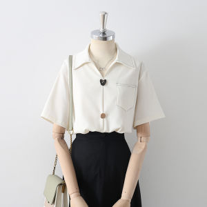 Summer Womens New French Style Fancy Business Ol Apricot Shirt Womens Niche Style Button Elegant V Neck Chic Tops