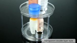 【Woody】Transparent 360 Degree Turnable Rotating Cosmetic Stationery Desk Organizer Tray Shelf Rack