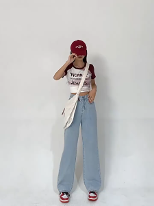 Plus Size S-7XL Women Korean Fashion High Waist Straight Jeans American Loose BoyFriend Jeans Denim Pants Trousers