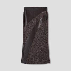 Autumn Wool Leather Combination Pencil Skirt