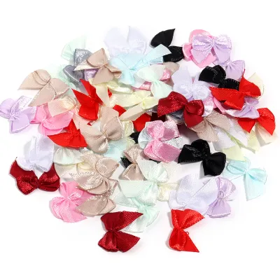 100Pcs 2.5x2cm Colourful Ribbon Bows Small Size Polyester Satin Ribbon Bow Flower for DIY Craft Decoration Clothing Accessories