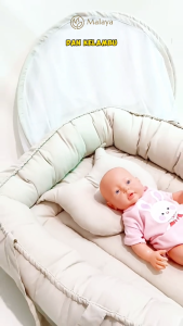 Malaya Baby | Baby Nest Boat Set Kasur Bayi Kelambu Anti Nyamuk Polos Series | UK 85 x 65 Cm Katun Korea