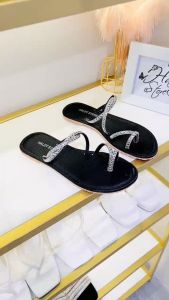 Dép đá XN1 HALEY STORE đế bệt mũi vuông đính đá xoàn quai chéo tiểu thư đi chơi đi học đi du lịch êm chân dễ mang