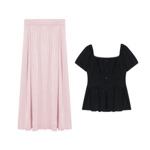 Slimming A-Line Skirt And Top Set for plus Size Women Elegant French Style Gentle Wind High Waist Summer Fashion Ensemble