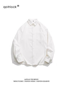 Japanese Style Heavy Weight Long Sleeves Shirt Mens Spring Summer Pure Cotton Loose Casual White Lapel All-Matching Shirt Overalls