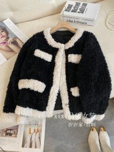 Black Fragrance Style Lamb Fur Jacket Womens Autumn Winter New Arrival Premium Integrated Skin Fur Sheepskin Velvet Top