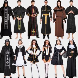 Halloween Nun Adult Cosplay Male Clerical Dress Virgin Mary Priest Medieval Monk Costume