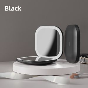 Double Sided LED Makeup Mirror Adjustable Color 3x Magnification USB Charging Portable Folding Mirror for Womens Outdoor Use