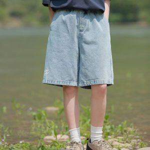 Girls Casual Cotton Denim Shorts Childrens Summer Fashionable Five-Point Pants Mid-Waist Elastic Waistband Comfortable Shorts