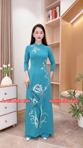 Áo Dài Lụa Mỹ Cao Cấp Họa Tiết Thêu Thủ Công Tỉ Mỉ - Mã M9