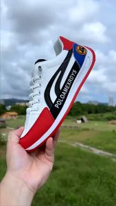 รองเท้าผ้าใบหนัง PU ขาวดําสําหรับทุกสภาพอากาศ สปอร์ต กันลื่น