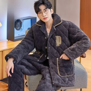 miiow | Mens Winter Thickened Fleece Pajamas Coral Velvet Home Clothes Set Warm Three-layer Cotton MiiOW Cat Man Sleepwear