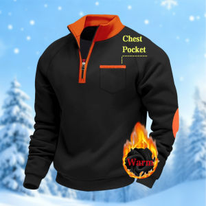 American Mens Fleece Heavyweight Wweatshirt Winter Zipper Stand-up Collar Casual Long-sleeved Sweatshir with Personalized Patch