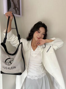 Eurido Minimalist Large Bucket Bag 2025 New Stripe Handmade Canvas Tote Commuter Bag Single Shoulder Bag for Women