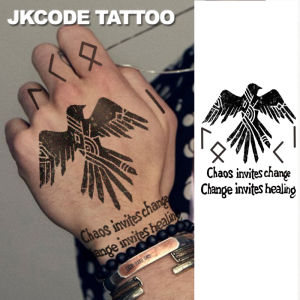 Herbal Tattoo Ancient Viking Peace Totem - Raven - Ancient Text "Change Can Heal" Design Finger Tattoo Dark Style Hand Neck Finger Tattoo Cool Style for Men and Women Totem Multi-Purpose Tattoo Sticker Long-Lasting Waterproof for 15 Days