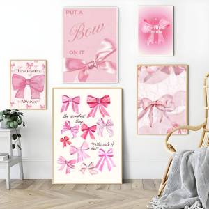 Cartoon Pink Bowknot DIY Sticky Poster Waterproof Paper Sticker Coffee House Bar Home Decor