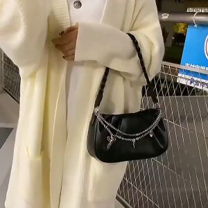 JIVIVIL Túi xách  da mềm gấp gọn phối dây xích đeo vai cao cấp cho nữ
