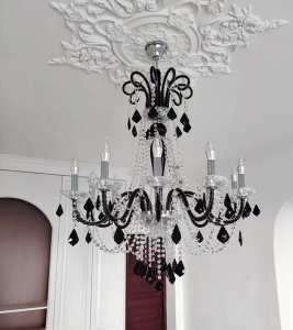 Elegant Black French Cream Style European Crystal Loft Ceiling Light for Living Room Bars Restaurants High End Home Decor