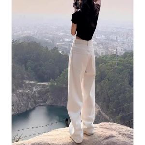 White Loose Straight Leg Jeans Womens Small Size Spring Autumn New Style Ladies Narrow Version Casual High Waist Jeans