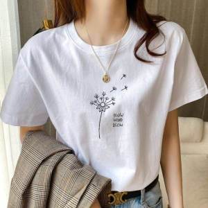 Loose Fit Pure Cotton Short Sleeve T-Shirt Womens Summer Fashion White Korean Style plus Size Slimming Top for All Body Types