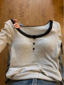 Short Lace Trim Long Sleeve T-Shirt: Autumn Winter Inner Wear & Korean Style Sweet Spicy Girl Top