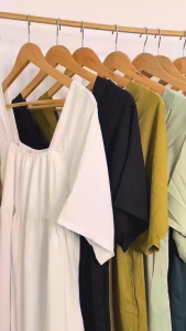 Solid Color Square Neck Dress For Women Fashionable And Casual Loose Short-Sleeved Dress L2343