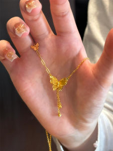 Gold Butterfly Dream Flash Necklace Womens Fashion Jewelry Ti Steel Cross Chain  out Design Lockbone Chain Alloy Material