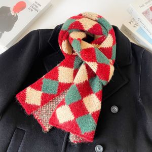 ผ้าพันคอถักนิตติ้งหนาสีแดงสำหรับฤดูหนาว ผ้าพันคอแบบอเนกประสงค์สำหรับนักเรียน ผ้าพันคอแบบเกาหลี ผ้าพันคอแบบทันสมัย ​​สำหรับผู้ชายและผู้หญิง