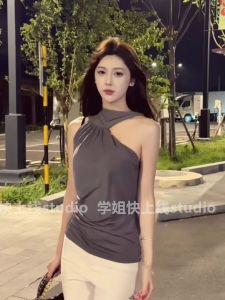Slimming Strapless Shoulder Bared Vest Women Summer Slim Fit Trendy Design Sense Top Elegant Style Sleeveless Fashionable