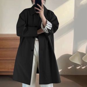 Khaki Color Womens Mid-Length Coat Jacket Spring Autumn New Style Korean Style Fashionable Elegant Small Size Friendly